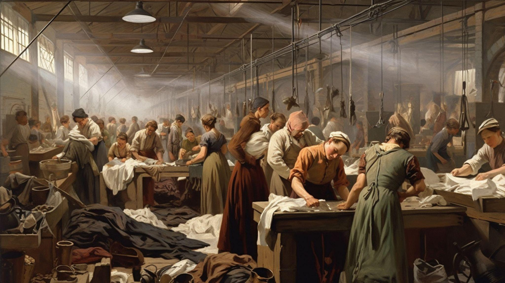 люди шьют одежду на станках